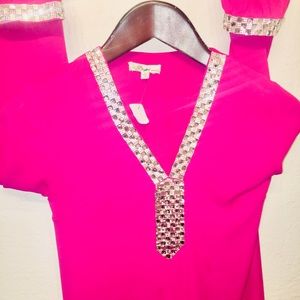 GORGEOUS Hot Pink & CRYSTAL Blouse